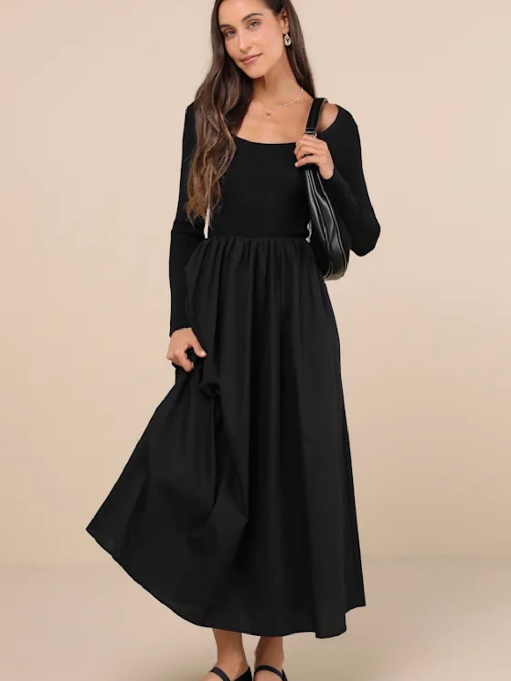 Tuckernuck Moon River Black Long Sleeve Mixed Media Dress - Women's - Picture 1 of 7